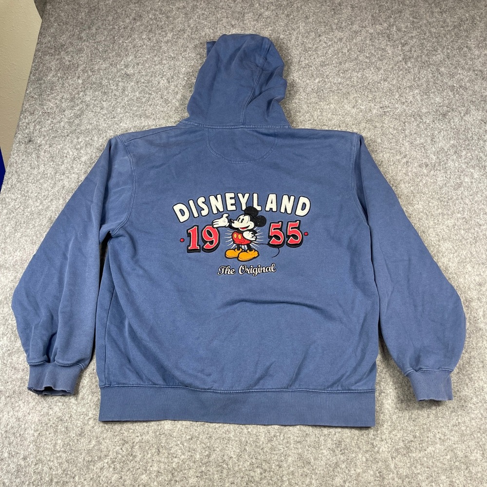 Disney Disneyland 1955 Mickey Mouse Full Zip Hoodie Blue Embroidered Mens L